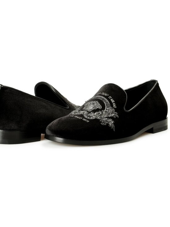 Versace Men\'s Velvet Embroidered Slippers Loafers Shoes US 10 IT 43